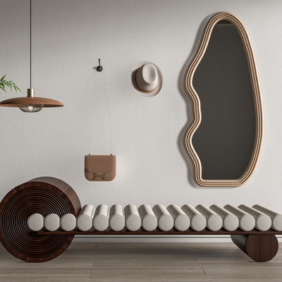 侘寂风长凳 凳子 异形仪容镜su模型