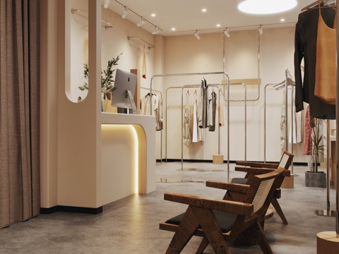  侘寂服装店su模型 