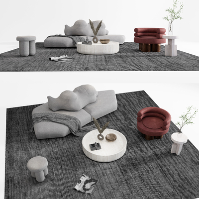  北欧布艺弧形沙发su模型 