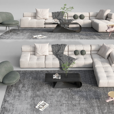 现代布艺转角沙发su模型