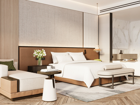  酒店客房 大床房su模型 