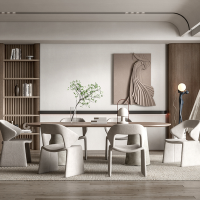 现代实木餐桌椅su模型