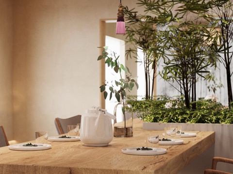  新中式餐盘餐具 碗碟 筷子 刀叉su模型 