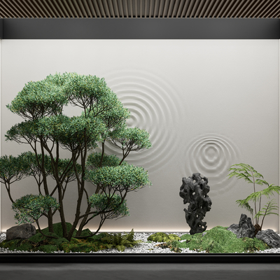 新中式植物堆庭院小品su模型