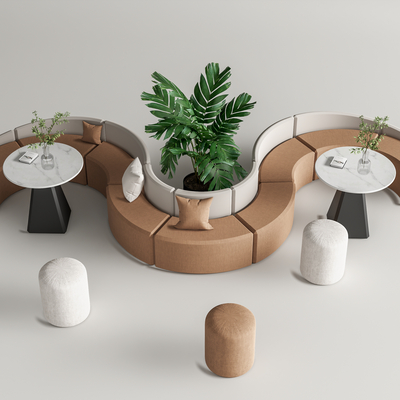  休息区弧形卡座沙发su模型 