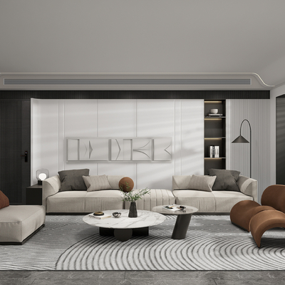 现代布艺沙发组合su模型