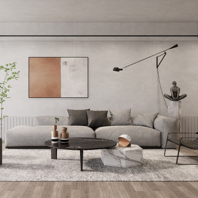 现代布艺组合沙发su模型