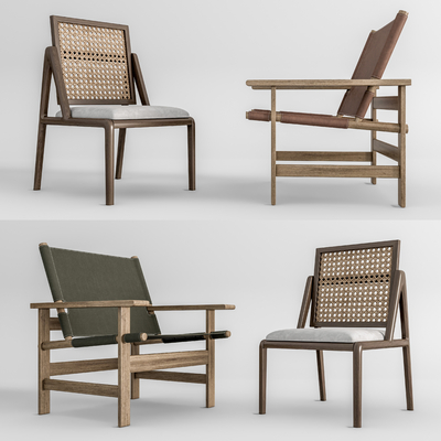 侘寂藤编休闲椅su模型