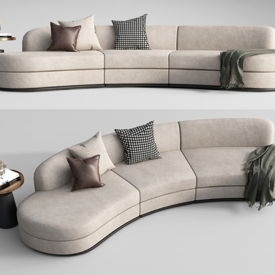 现代布艺弧形沙发su模型