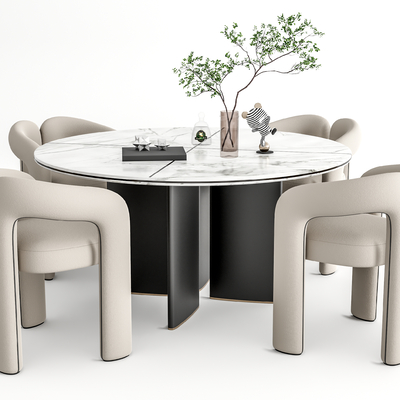 现代圆桌餐桌椅su模型