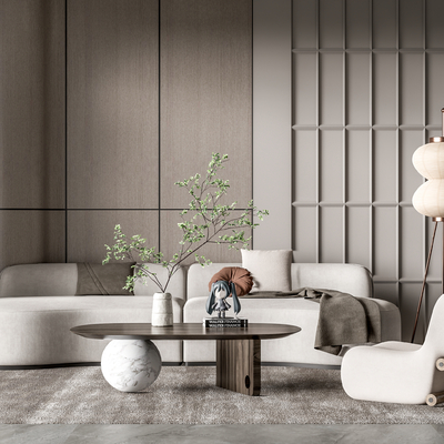 侘寂布艺沙发组合su模型