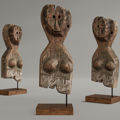 侘寂风抽象人物木雕su模型