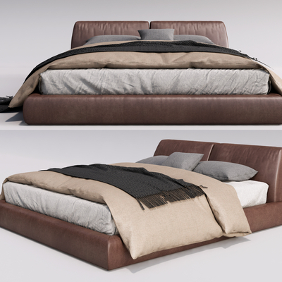 现代布艺双人床su模型