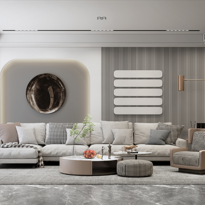 现代布艺沙发组合su模型