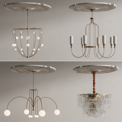 法式金属吊灯 雕花灯盘su模型