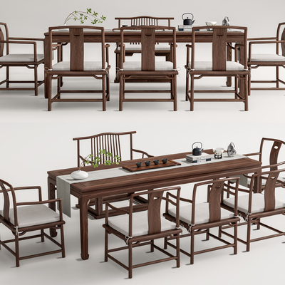 新中式茶桌椅su模型