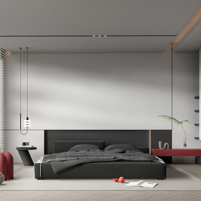 现代极简卧室主人房su模型