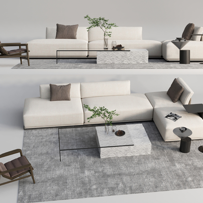 现代布艺转角组合沙发su模型