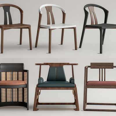 新中式休闲椅 餐椅 圈椅su模型