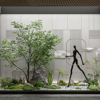  绿植苔石 室内景观小品su模型 