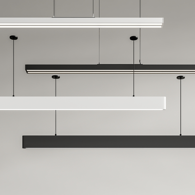  现代长条形吊灯 办公吊灯su模型 