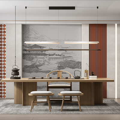 新中式茶室su模型