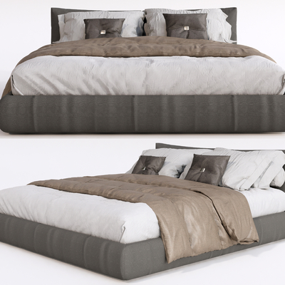 现代布艺双人床su模型