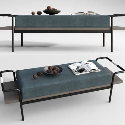  新中式床尾凳脚踏su模型 