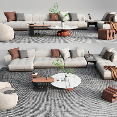 现代布艺沙发组合su模型
