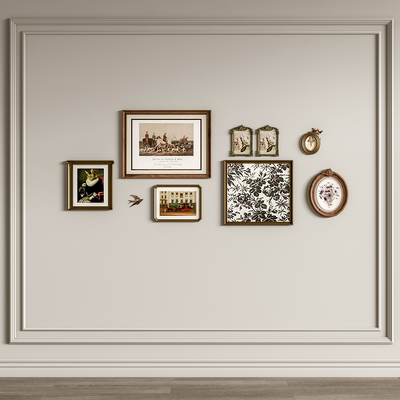 法式背景墙 护墙板 挂画su模型