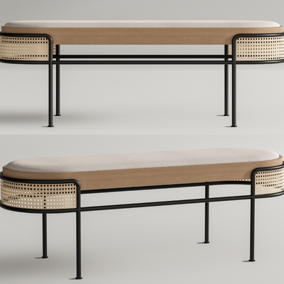  新中式藤编床尾凳su模型 