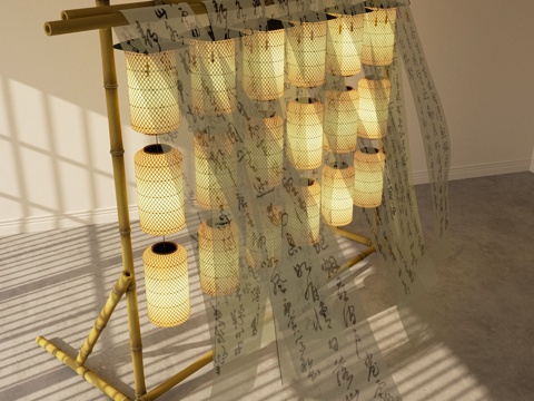  新中式灯笼灯 户外灯su模型 