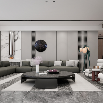 现代布艺转角沙发组合su模型