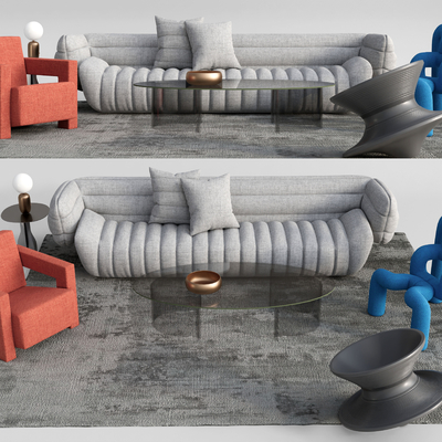 现代布艺组合沙发su模型