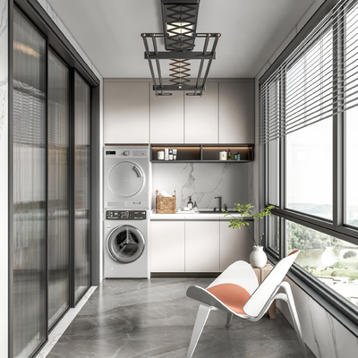  现代阳台洗衣房su模型 