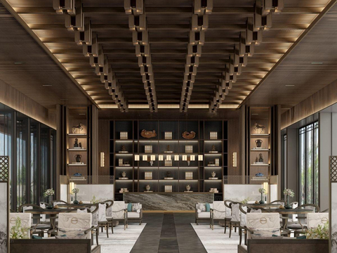  新中式售楼处 营销中心su模型 