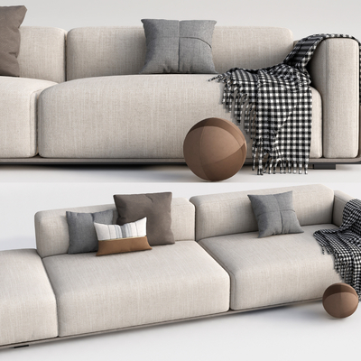 现代布艺多人沙发su模型