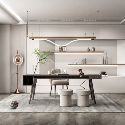 现代实木书桌椅su模型