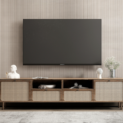 侘寂藤编电视柜su模型