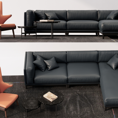 现代皮革转角沙发su模型