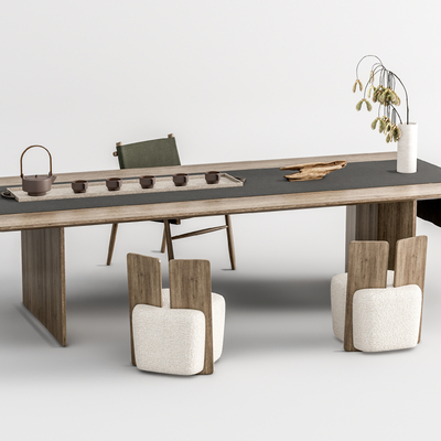 新中式实木茶桌椅su模型