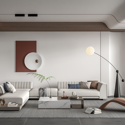 现代布艺沙发组合su模型