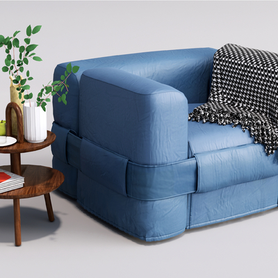 现代皮革单人沙发su模型