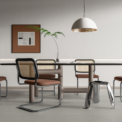 简美藤编餐桌椅su模型