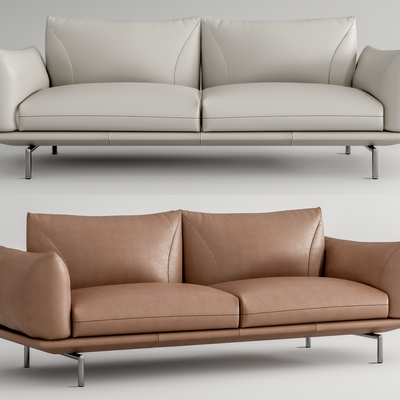 Calia现代啡色皮革双人沙发su模型