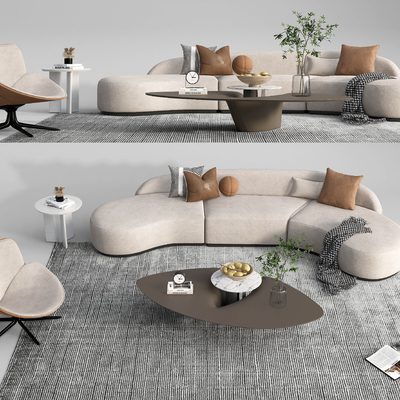  现代布艺弧形沙发su模型 