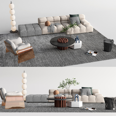 现代布艺沙发组合su模型