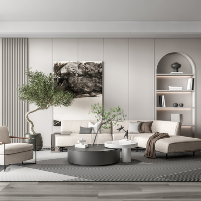 现代布艺沙发组合su模型