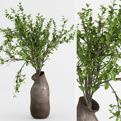 新中式绿植花瓶su模型