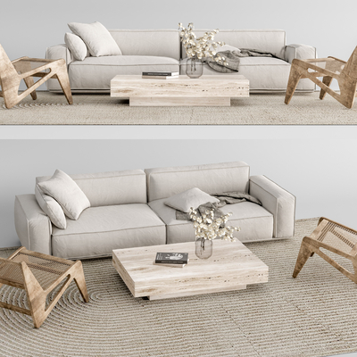 现代布艺沙发茶几组合su模型
